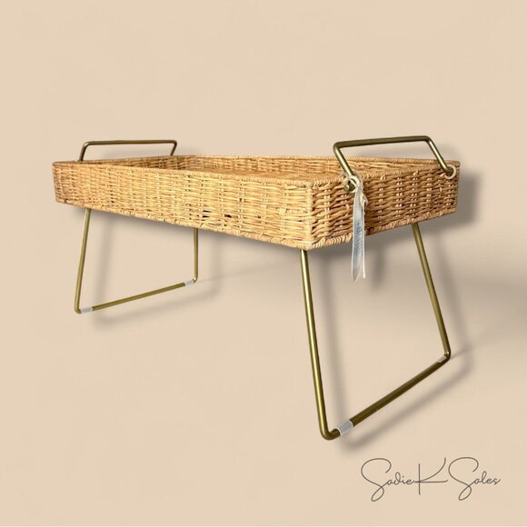 Natural Woven Tray Brass Handles & Foldable Legs - Hearth & Hand Magnolia Target - Picture 5 of 9